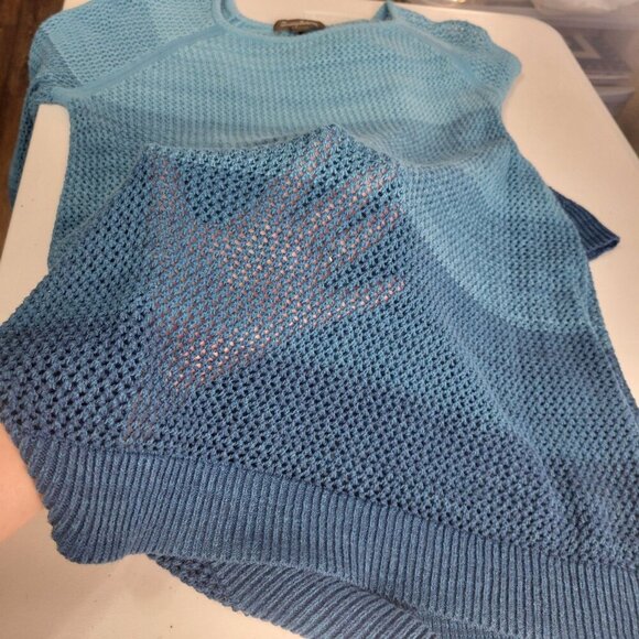 Tommy Bahama Open Knit Sweater Womens Blue Beachy Coastal Pullover Swim Coverup - Picture 6 of 6